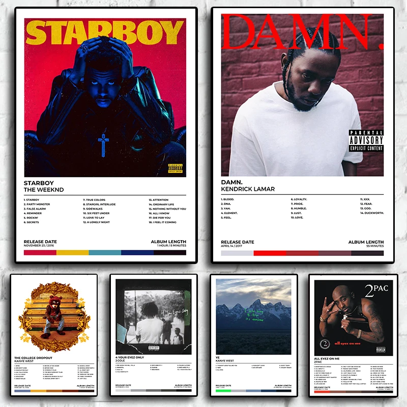 Glasbeni Album Zvezdo Kanye West, The Weeknd Doma Dekor 2Pac Wall Art Slabo Zajček Estetske, ki Živijo Kakovost Cafe, Plakati, Platna Slikarstvo