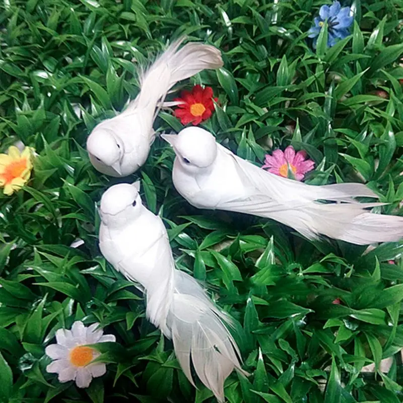 Umetni Beli Golob Plastično Pero Ljubezen, Mir Golobi Ptica Simulacije Živalske Figurice Dom Tabela Vrt Viseče Dekoracije
